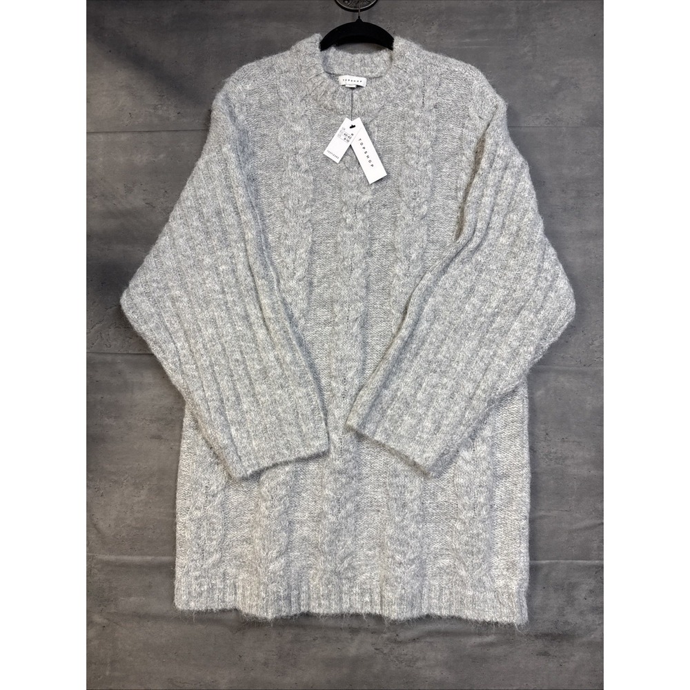 New Top Shop light grey cable-knit crewneck sweater Dress Wide Sleeves Med